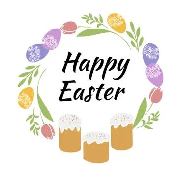 Vector illustration Easter wreath with traditional symbols collection- Easter Stock Illustration