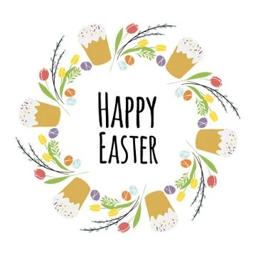 Vector illustration Easter wreath with traditional symbols collection- Easter Stock Illustration