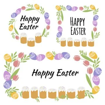 Vector illustration Easter wreath with traditional symbols collection- Easter Stock Illustration