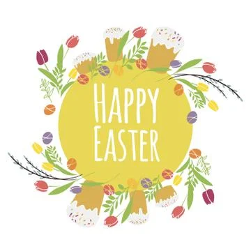 Vector illustration Easter wreath with traditional symbols collection- Easter 库存插图