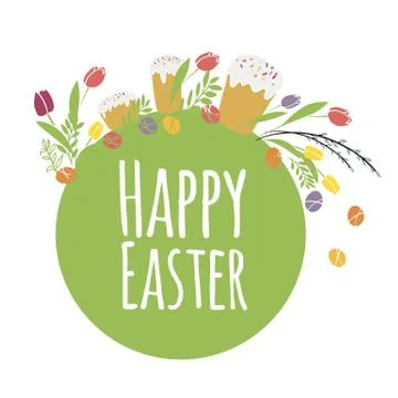 Vector illustration Easter wreath with traditional symbols collection- Easter Stock Illustration