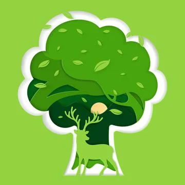 Vector illustration of ecology and save the world concept, Forest and deer wi Stock Illustration