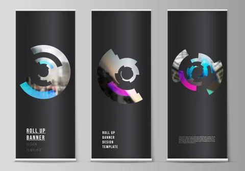 Vector illustration editable layout of roll up banner stands, vertical flyers Illustrazione stock