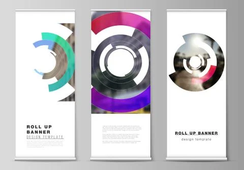 Vector illustration editable layout of roll up banner stands, vertical flyers Stock Illustration