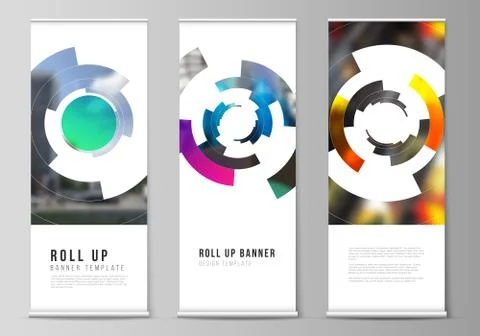 Vector illustration editable layout of roll up banner stands, vertical flyers Illustrazione stock