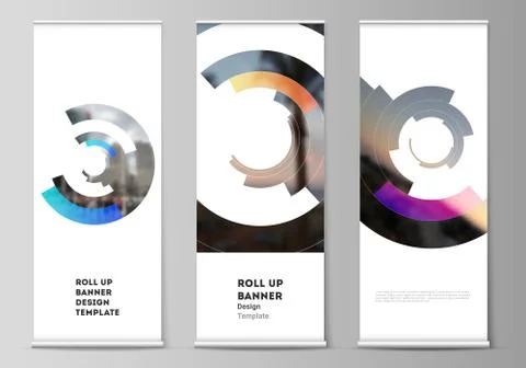 Vector illustration editable layout of roll up banner stands, vertical flyers Illustrazione stock