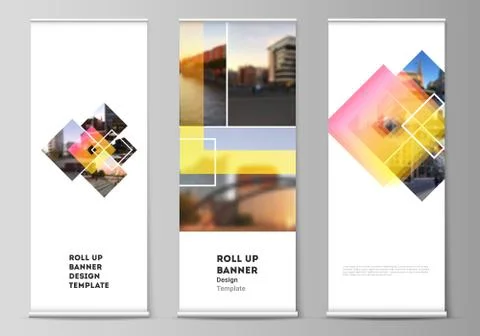 The vector illustration of the editable layout of roll up banner stands Stock Illustration