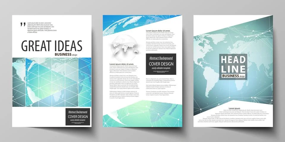 The vector illustration of editable layout of three A4 format modern covers.. Stock Illustration