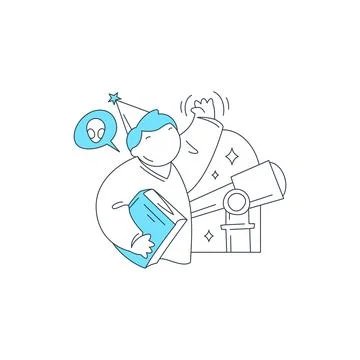 A vector illustration for education. People exploring astronomy and science.  Stock Illustration
