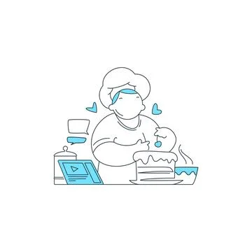 A vector illustration for education. People learning cooking via online class Stock Illustration