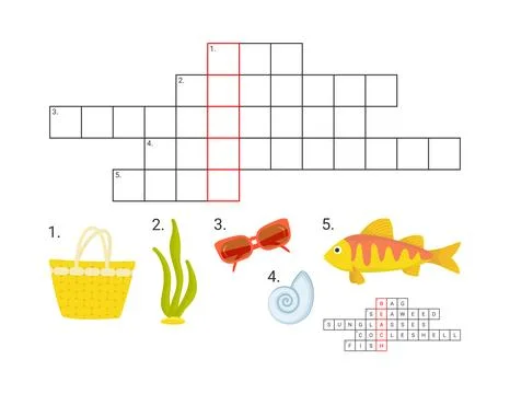 Vector illustration. Educational game for kids. Crossword puzzle. Summer, bea Stock Illustration