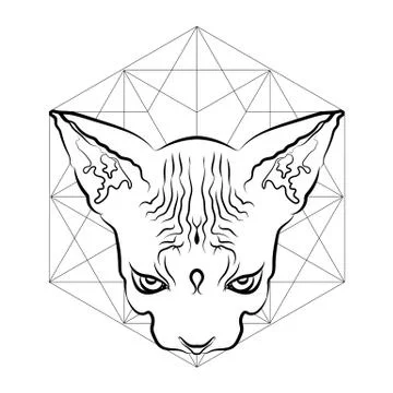Vector illustration. Egyptian cat head with geometric symbols. Stock Illustration
