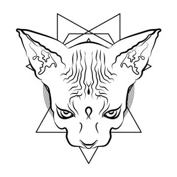 Vector illustration. Egyptian cat head with geometric symbols. Mystic Totem. Stock Illustration