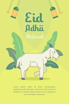 Vector illustration of Eid Adha Mubarak with Goat and green background Illustration