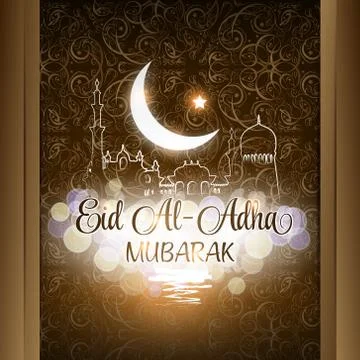 Vector illustration of Eid Al Adha Mubarak background with mosque Stock Illustration