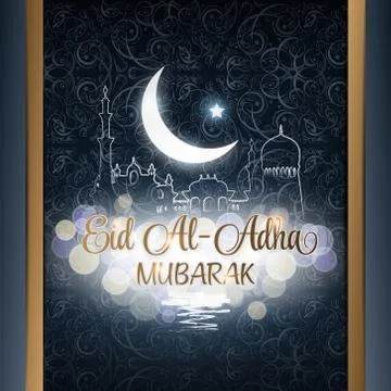 Vector illustration of Eid Al Adha Mubarak background with mosque Stock Illustration