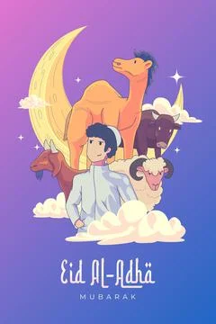 Vector Illustration of Eid Al Adha Mubarak hand-drawn, A Muslim Man With Qurb Illustration