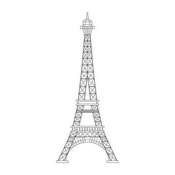 Vector illustration of Eiffel Tower on black and white sketch style Stock Illustration