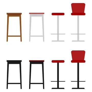 Vector illustration of eight bar stool designs comparing styles materials Stock Illustration