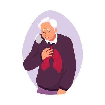 Vector illustration of an elderly man with difficulty breathing and diseased Stock Illustration