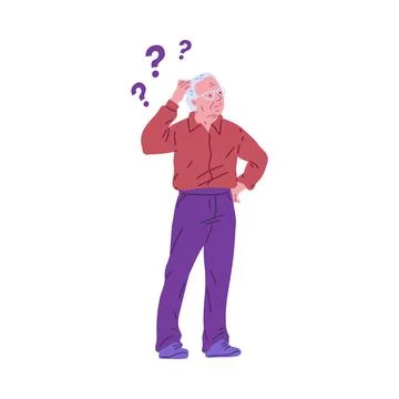 Vector illustration of an elderly man suffering from memory loss, surrounded by 스톡 일러스트