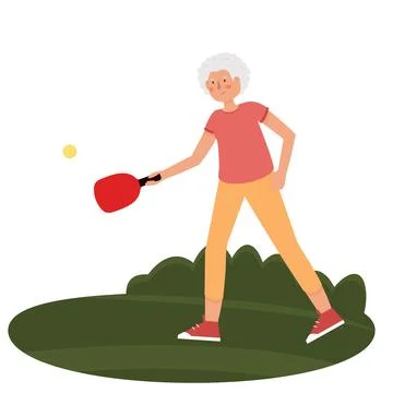 A vector illustration of Elderly People Playing Pickleball Outdoor Stock Illustration
