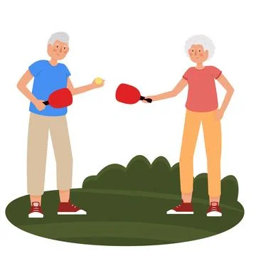 A vector illustration of Elderly People Playing Pickleball Outdoor Illustrazione stock