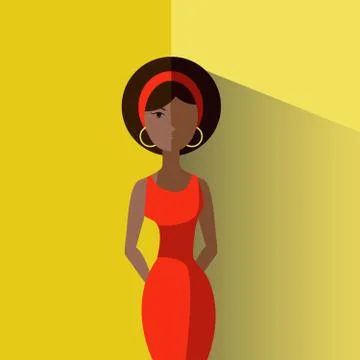 Vector illustration. An elegant young afro girl in a red dress. Stock Illustration