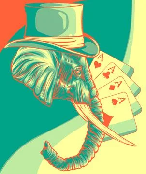 Vector illustration of elephant with cylinder hat Stock Illustration