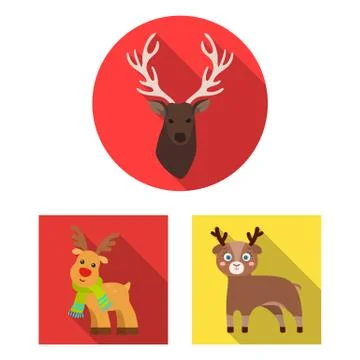 Vector illustration of elk and head sign. Set of elk and stag stock symbol for Stock Illustration