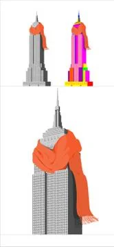 Vector illustration "Empire State Building, wrapped in an orange scarf". Illustrazione stock
