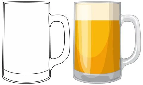 Vector Illustration of Empty and Full Beer Mug Glass Objects Stock Illustration