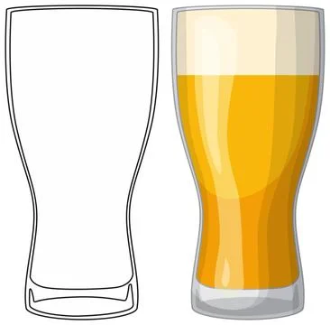 Vector Illustration of Empty and Full Beer Glasses with Foam Illustrazione stock