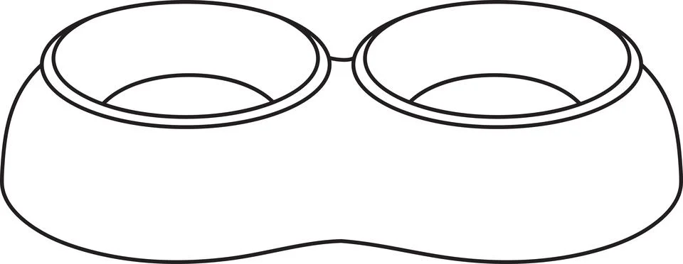 Vector illustration of an empty double pet food bowl, two cups, simple line.. Stock Illustration