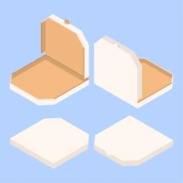 Vector illustration of empty isometric pizza boxes. Stock Illustration