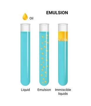 Vector illustration of emulsion of two liquids (oil and water) in tubes isolated Stock Illustration