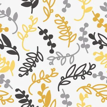 Vector illustration of an endless pattern of twigs in the doodle style in golden Stock Illustration