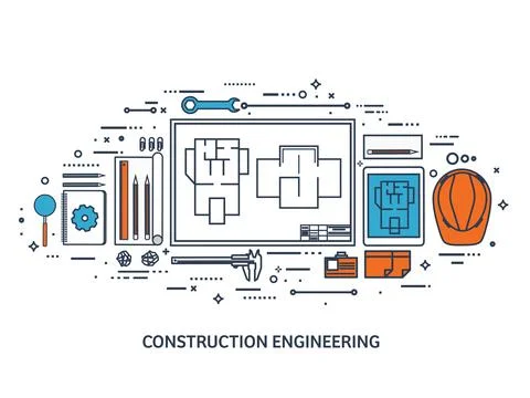 Vector illustration. Engineering and architecture. Drawing, construction Stock Illustration