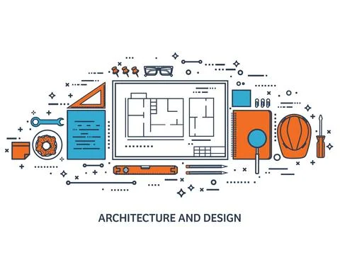 Vector illustration. Engineering and architecture. Drawing, construction Stock Illustration