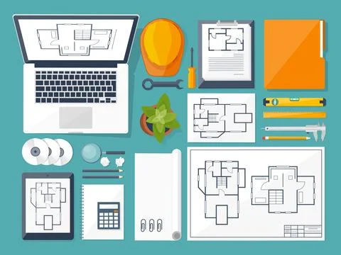 Vector illustration. Engineering and architecture. Drawing, construction Stock Illustration