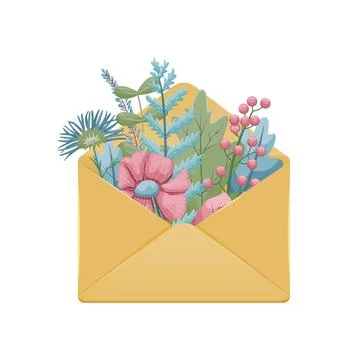 Vector illustration of an envelope with leaves and flowers from the herbarium Stock-Illustration