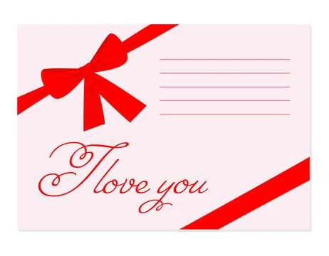 Vector illustration. Envelope with red bow and ribbon. Greeting card. love yo Stock Illustration