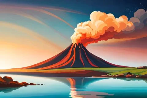 Vector illustration of an erupting volcano Stock Illustration