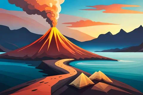 Vector illustration of an erupting volcano Stock Illustration
