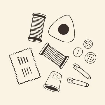 Vector illustration of an essential sewing tool kit including spools, buttons Stock Illustration