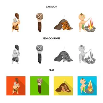 Vector illustration of evolution and prehistory logo. Set of evolution and Stock Illustration