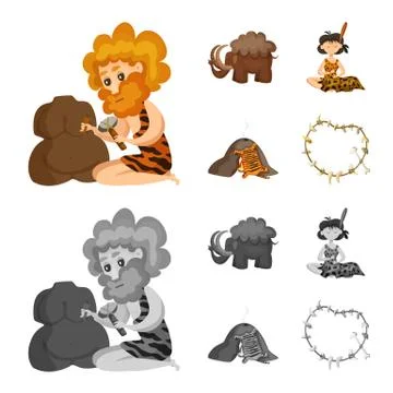 Vector illustration of evolution and prehistory sign. Set of evolution and Illustrazione stock