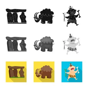 Vector illustration of evolution and prehistory logo. Collection of evolution Stock Illustration