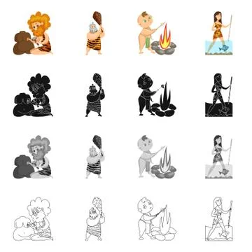 Vector illustration of evolution and prehistory logo. Set of evolution and Stock Illustration