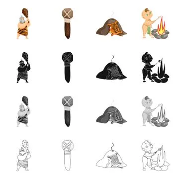 Vector illustration of evolution and prehistory logo. Set of evolution and Stock Illustration
